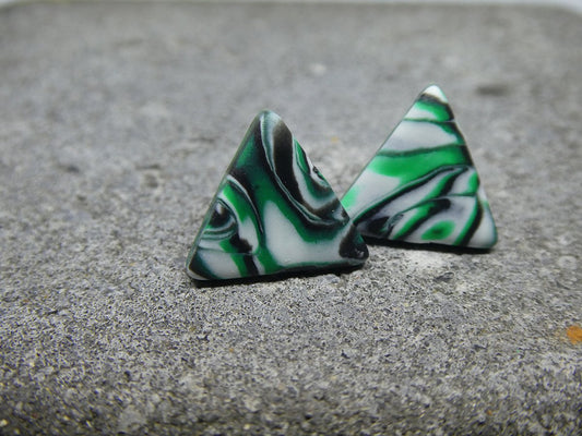 White green and black marble triangle stud earrings