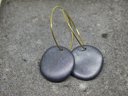 Glossy shiny steel grey hoop earrings