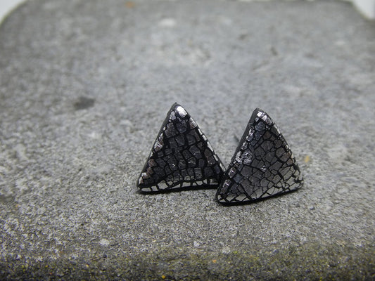 Black and silver triangle stud earrings