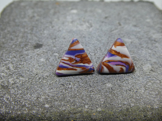 White blue and bronze marble triangle stud earrings